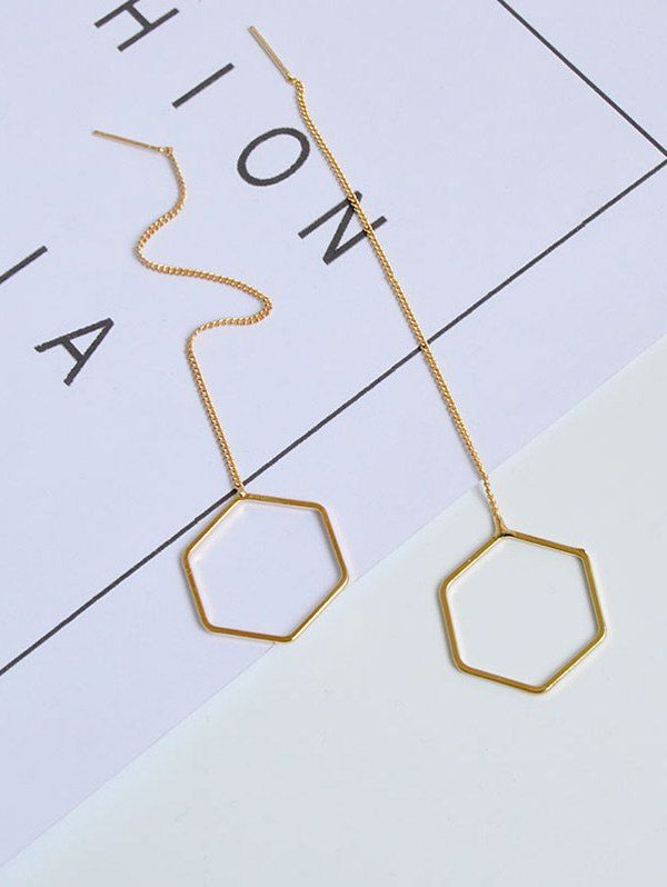 

Alloy Hexagon Chain Earrings, Golden