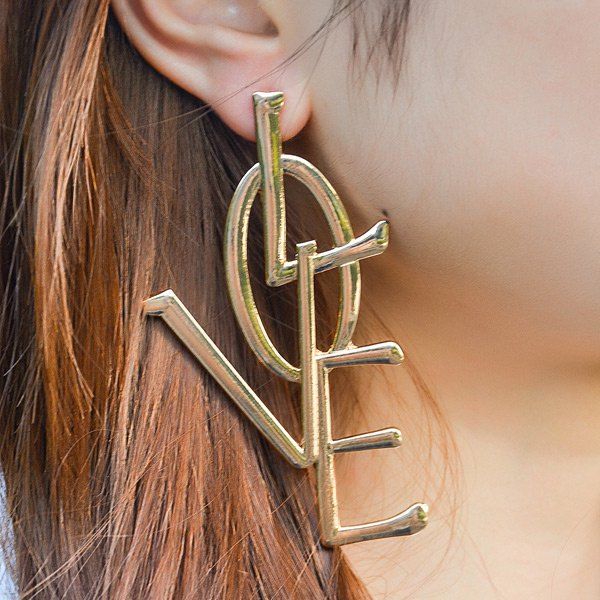 

Statement Alloy Letter Love Earrings, Golden