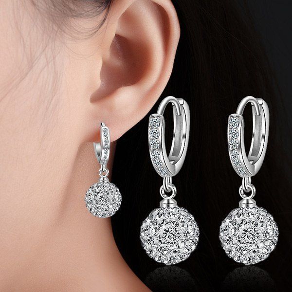 

Silver Plated Rhinestoned Ball Drop Earrings