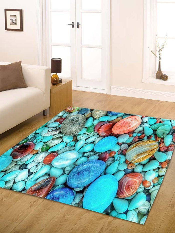 [34% OFF] Turquoise Pebbles Print Skidproof Flannel Bathroom Rug | Rosegal