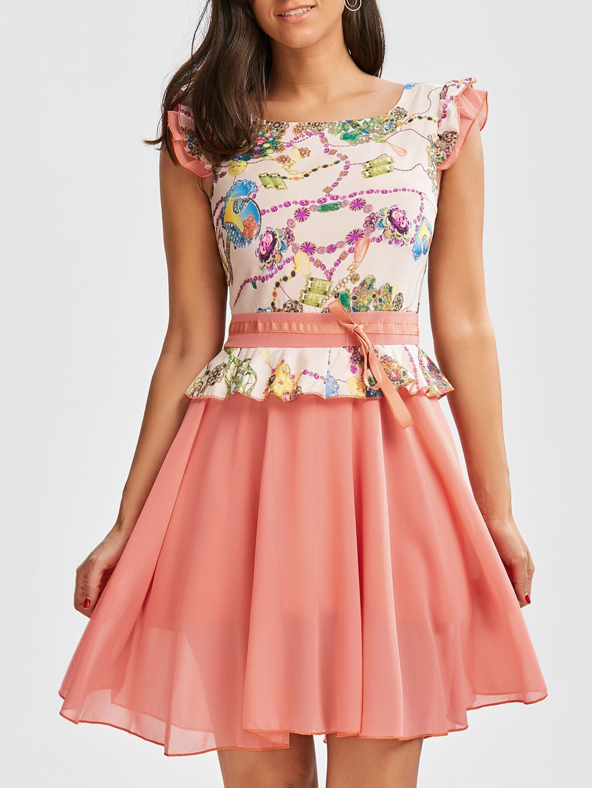 

Printed Ruffle Chiffon Dress, Pink