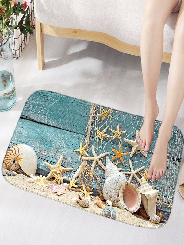 [60% OFF] Nautical Starfish Print Flannel Skidproof Bathroom Rug | Rosegal