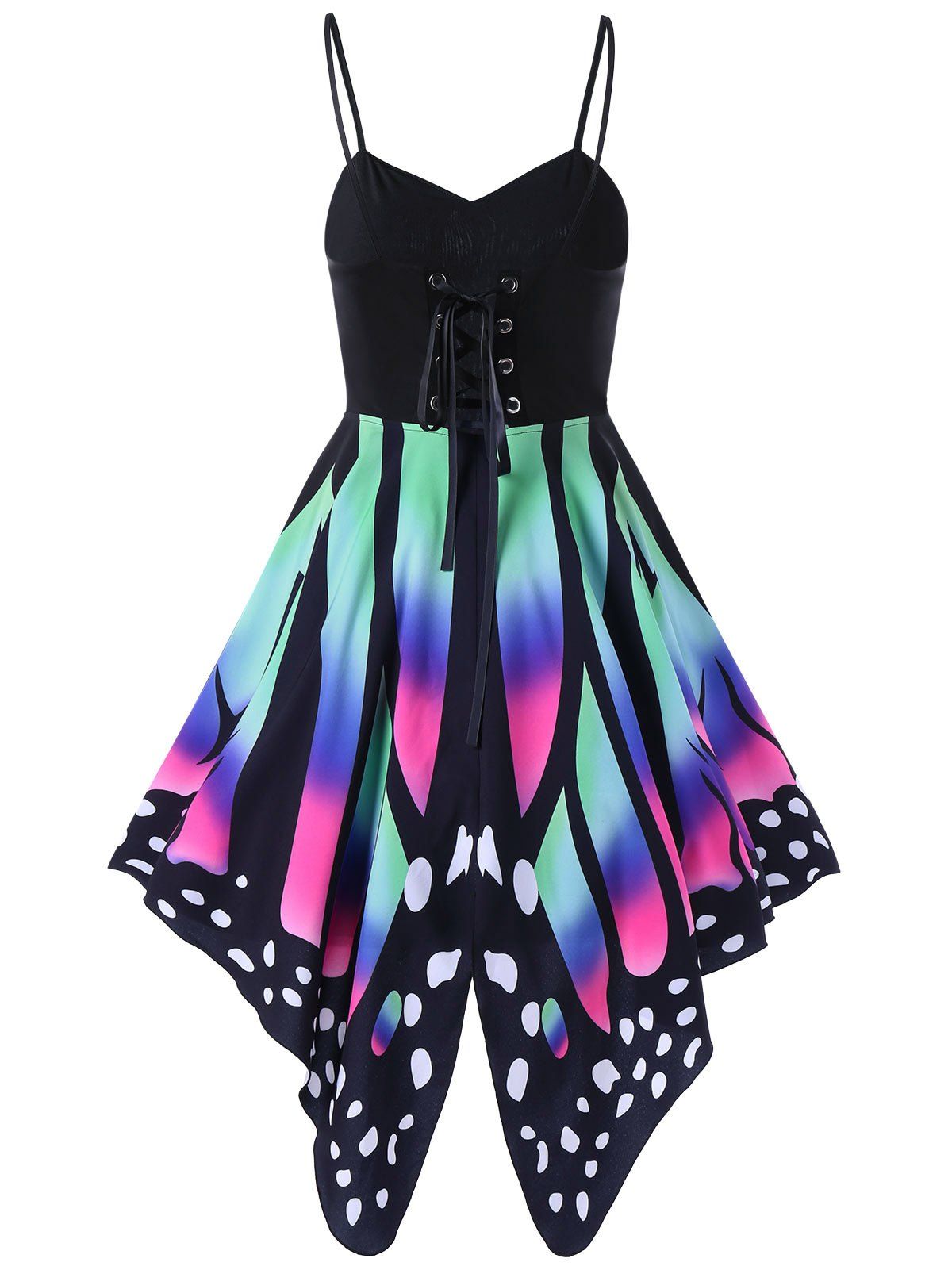 

High Waist Butterfly Print Lace Up Dress, Colormix
