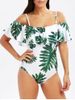 Flounce Tropical Off Shoulder Print Swimsuit -  