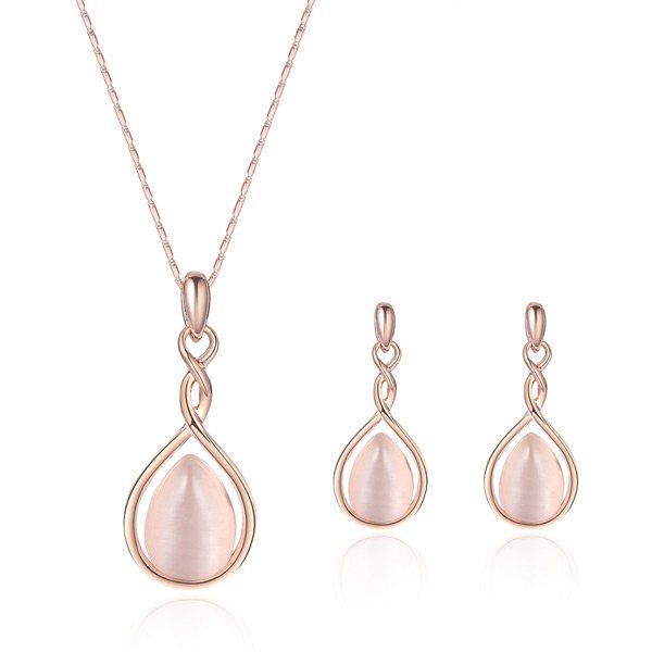 

Artificial Opal Teardrop Pendant Jewelry Set, Rose gold