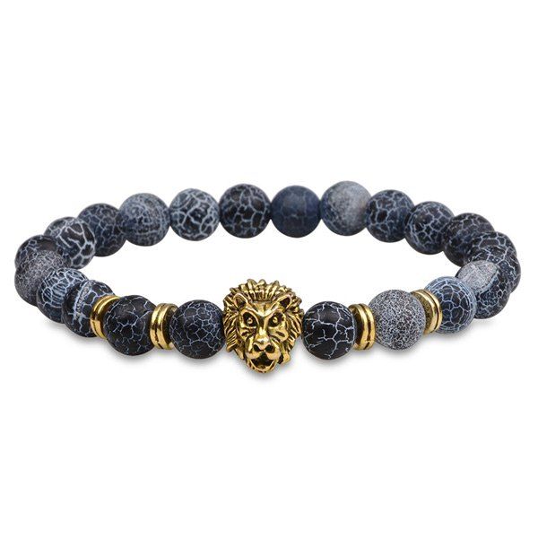 

Lion Head Natural Stone Beaded Bracelet, Golden