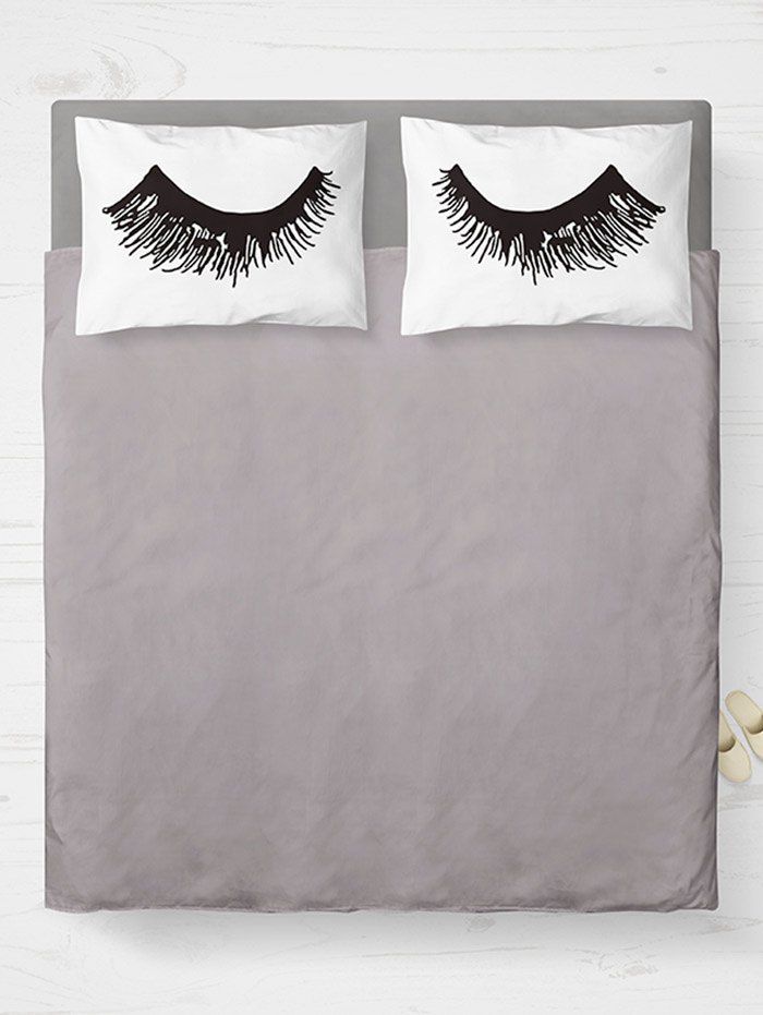 

Eyelashes Print Bed Double Pillow Case, White