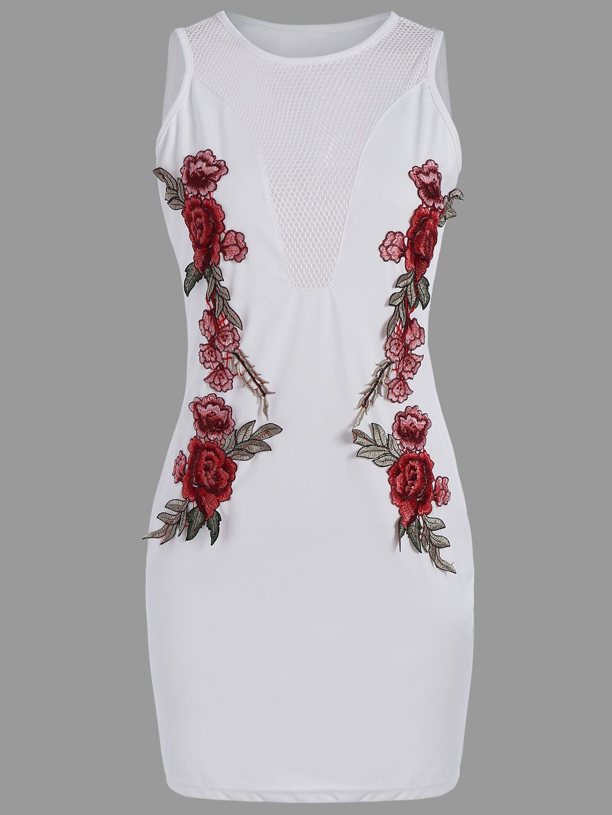 Hot Mesh Insert Floral Embroidered Bodycon Mini Dress  
