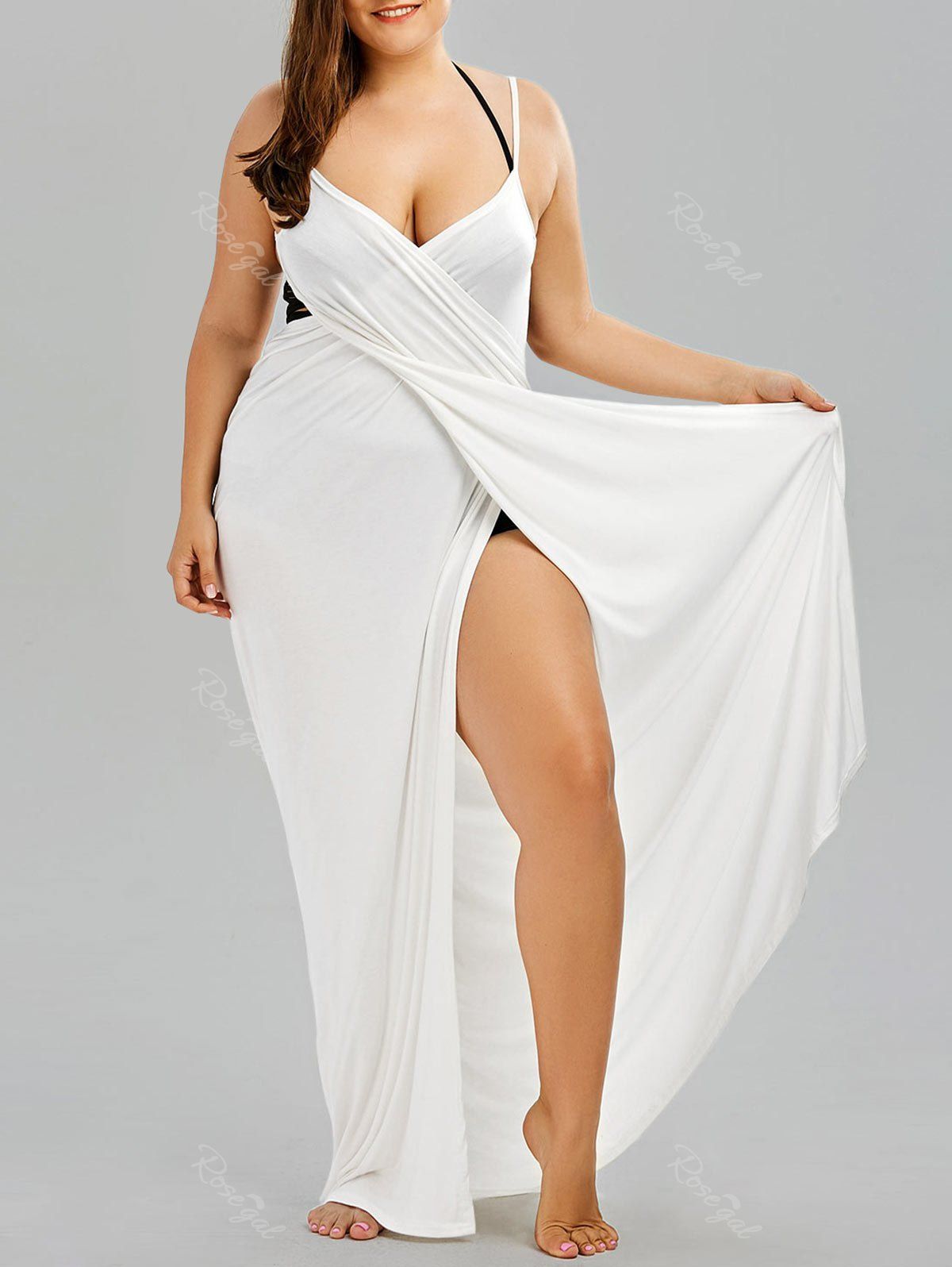 

Plus Size Flowy Cover Up Wrap Dress, White