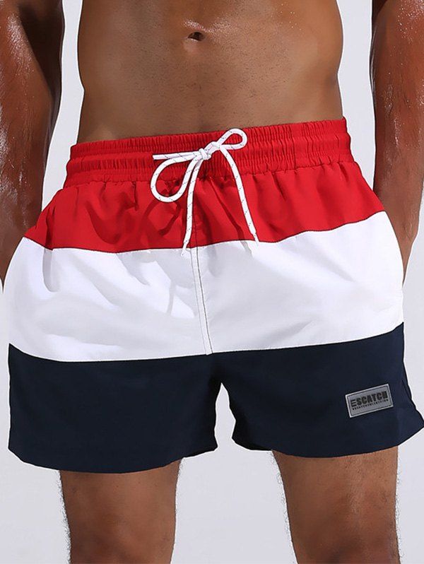 

Quick Dry Colorblock Beach Shorts, Red
