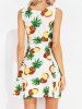 Pineapple Print Sweetheart Neckline Sleeveless Dress -  