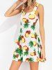 Pineapple Print Sweetheart Neckline Sleeveless Dress -  