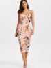 Lace-Up Bodycon Floral Midi Slip Dress -  