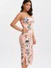 Lace-Up Bodycon Floral Midi Slip Dress -  