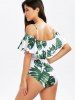 Flounce Tropical Off Shoulder Print Swimsuit -  