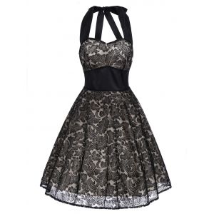 Vintage Lace Panel Contrast Flare Dress