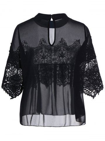 See Thru Lace Insert Chiffon Top