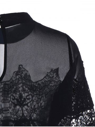 See Thru Lace Insert Chiffon Top