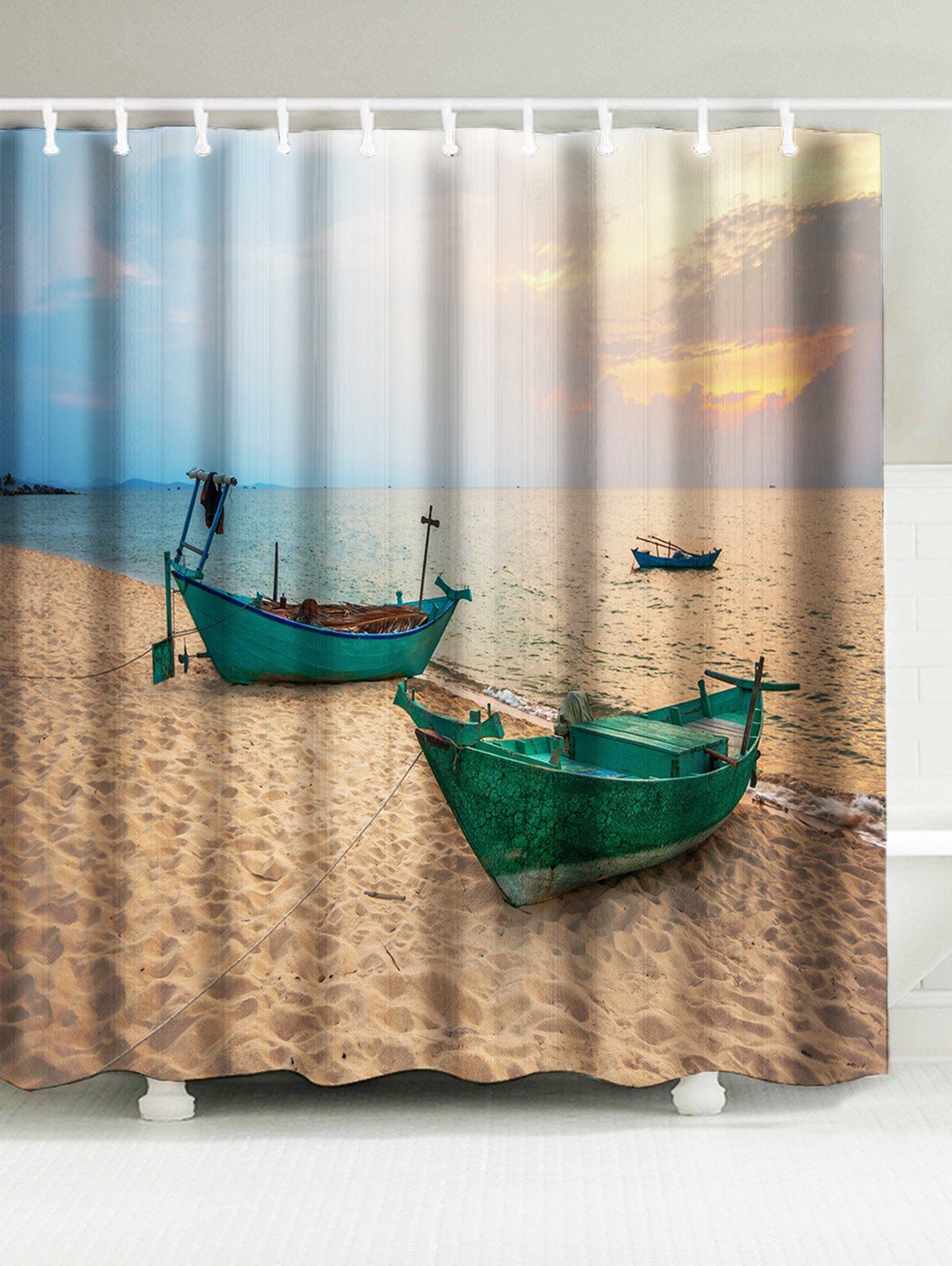 Rideau De Douche étanche Avec Bateau Imprimer En SAND YELLOW Rosegal
