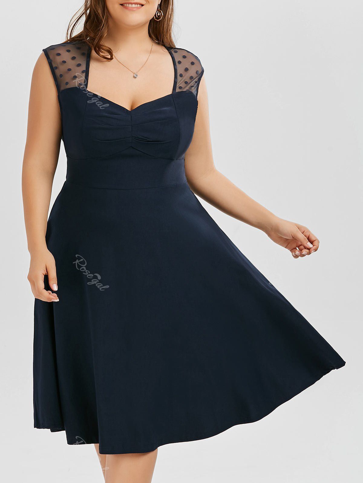 

A Line Mesh Trim Plus Size Sweetheart Dress, Purplish blue