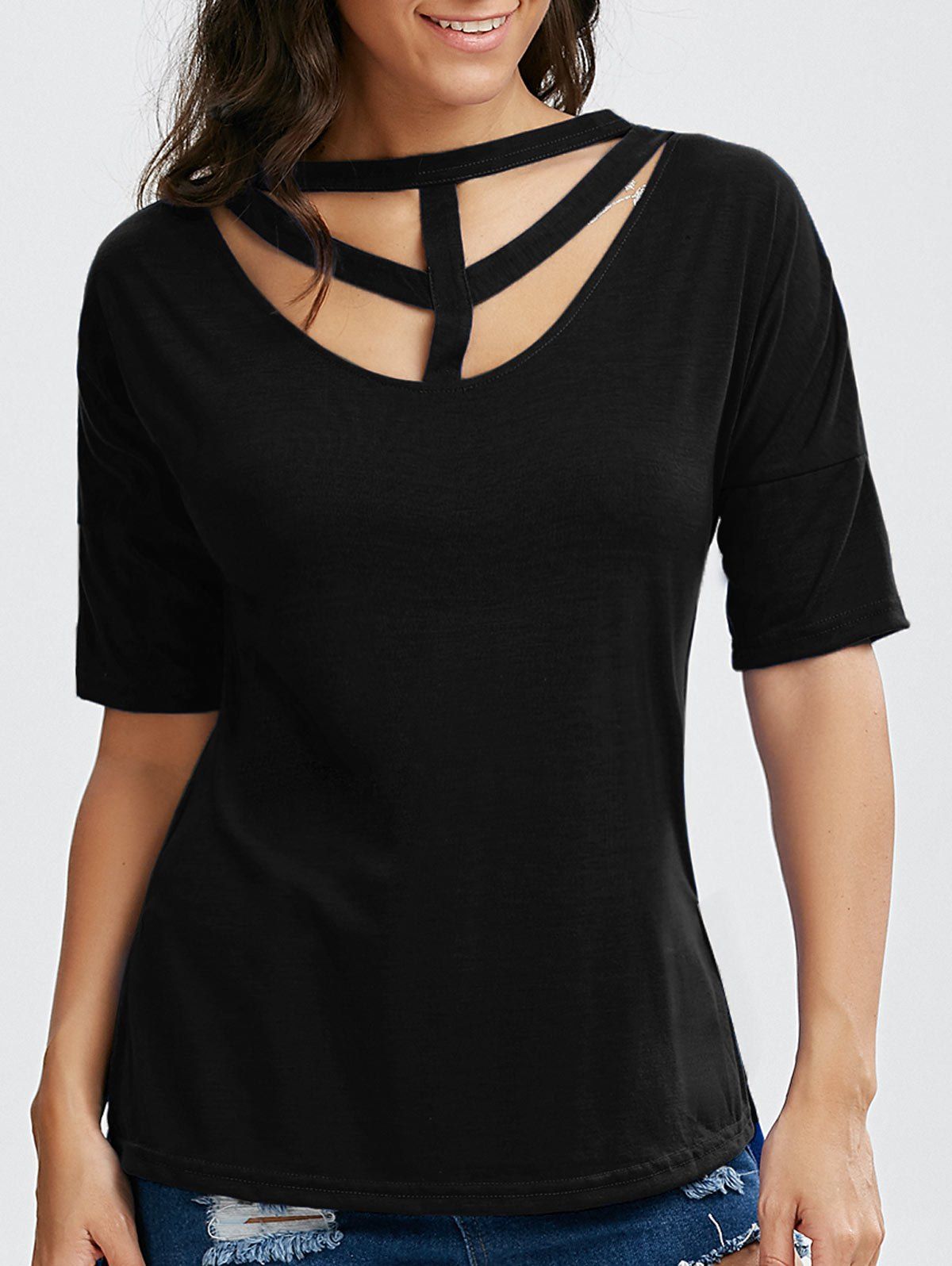 [57% OFF] Cut Out Choker T-Shirt | Rosegal