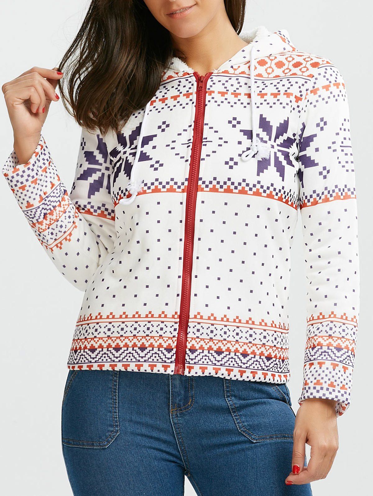 

Hooded Snowflake Printed Christmas Hoodie, White