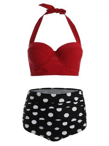 2019 polka dot plus size halter high waisted 50s bikini