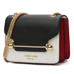 Chain Metal Bar Color Block Crossbody Bag