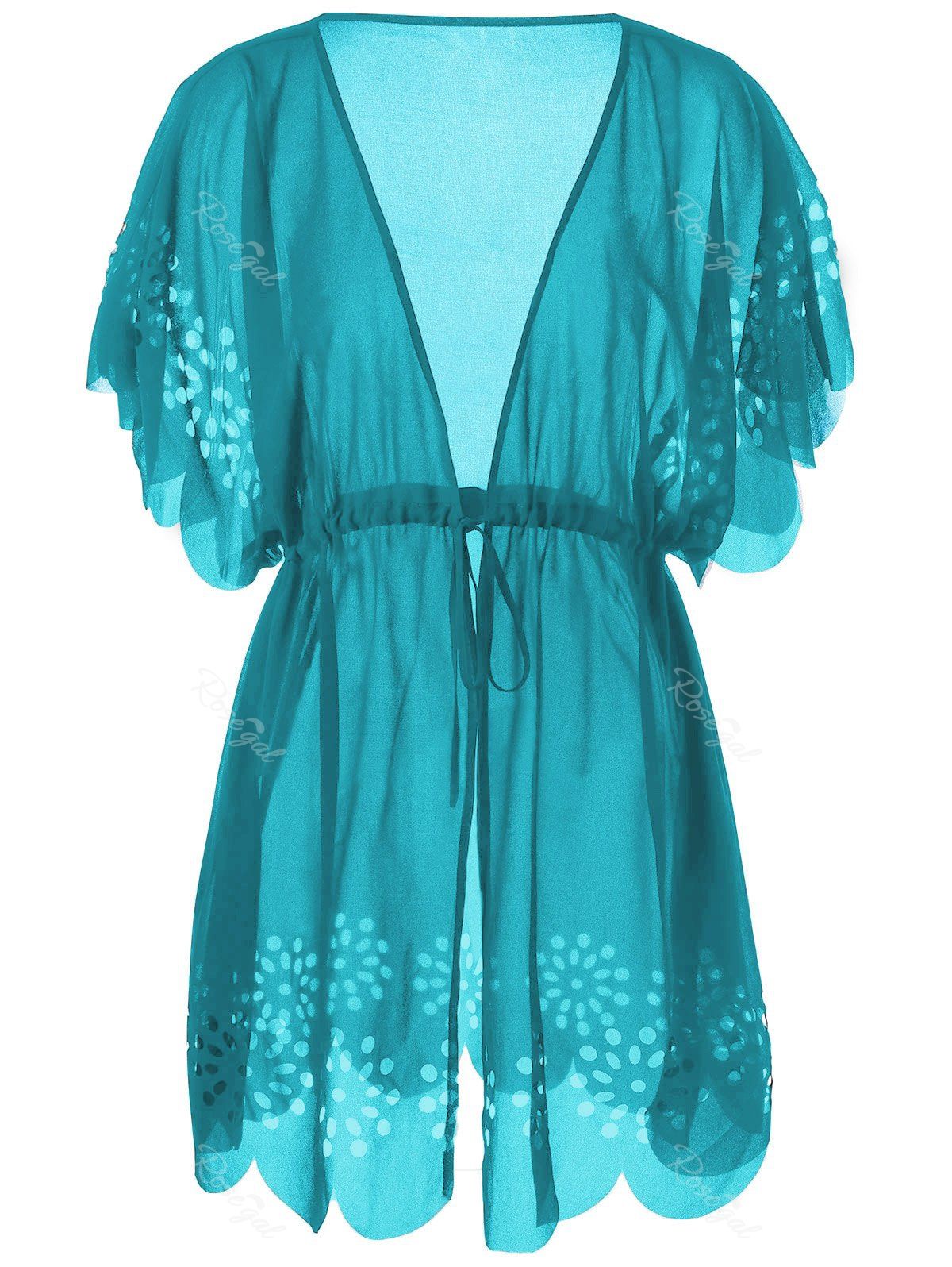 

Tie Front Scalloped Plus Size Cover-Ups, Peacock blue