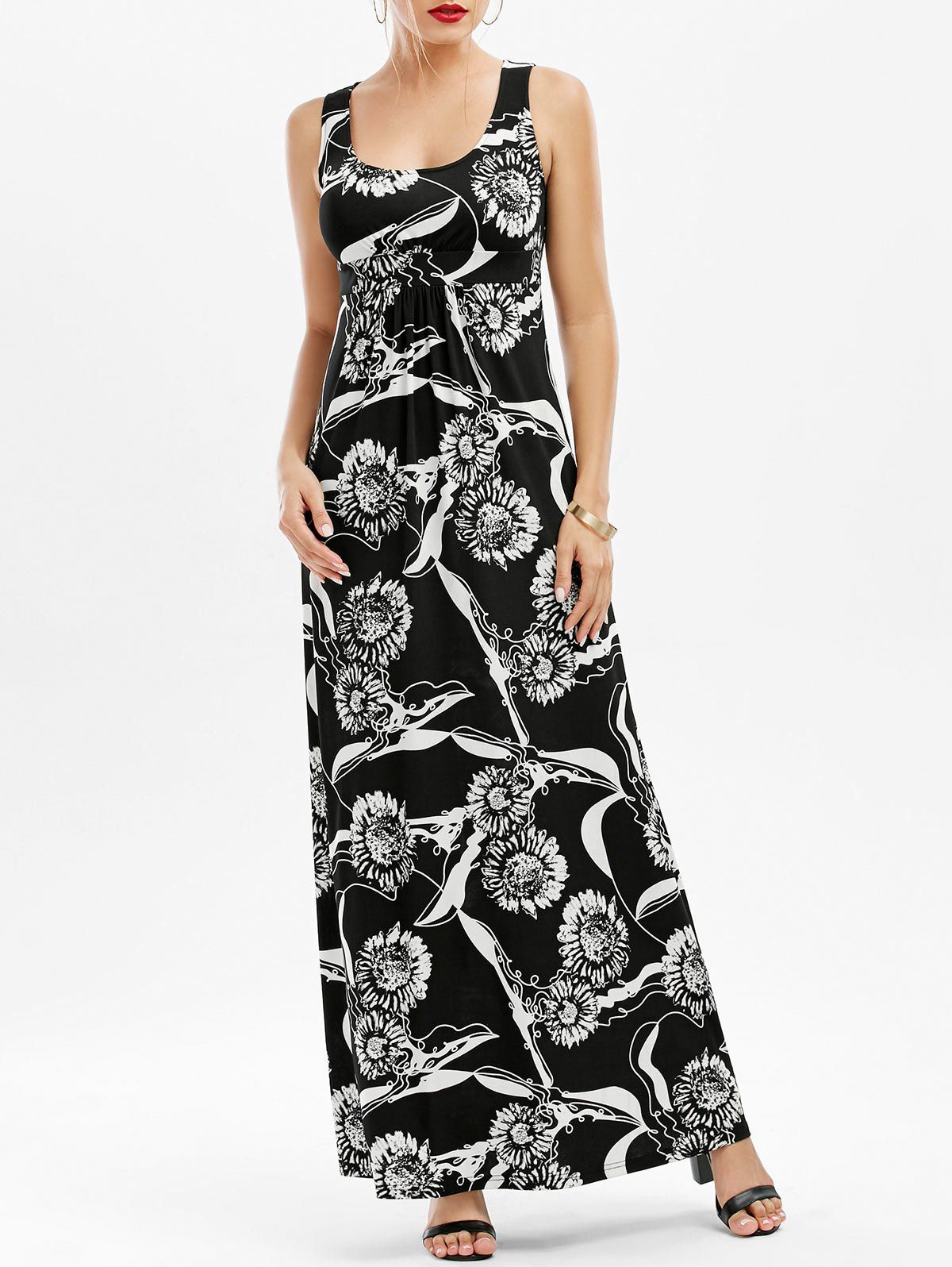 2019 Sunflower Print Maxi Tank Dress | Rosegal.com