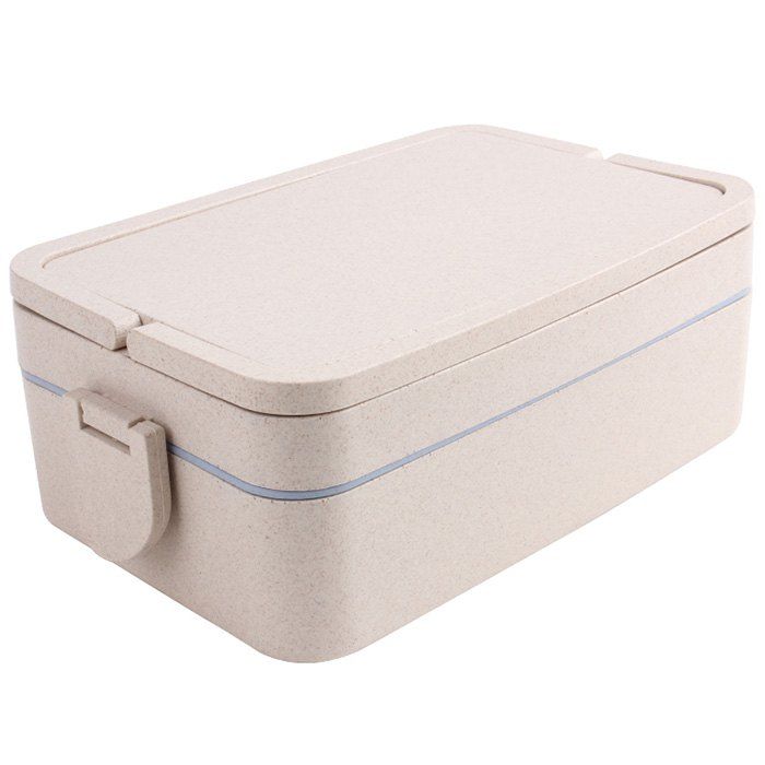 

Wheat Straw Portable Double Layers Large Capacity Square Lunch Box, Blue