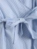 Striped Low Cut Wrap Blouse Tunic Dress -  