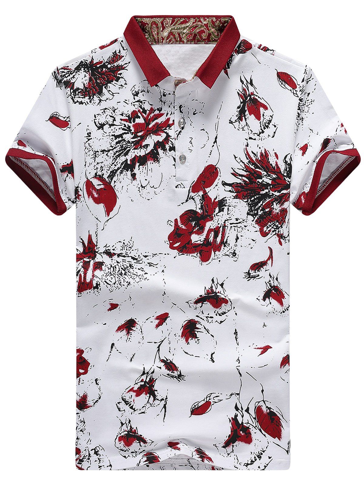 

Floral Printed Half Button Polo Shirt, Red
