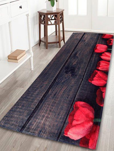 

Vintage Plank Coral Fleece Floor Bathroom Rug, Dun