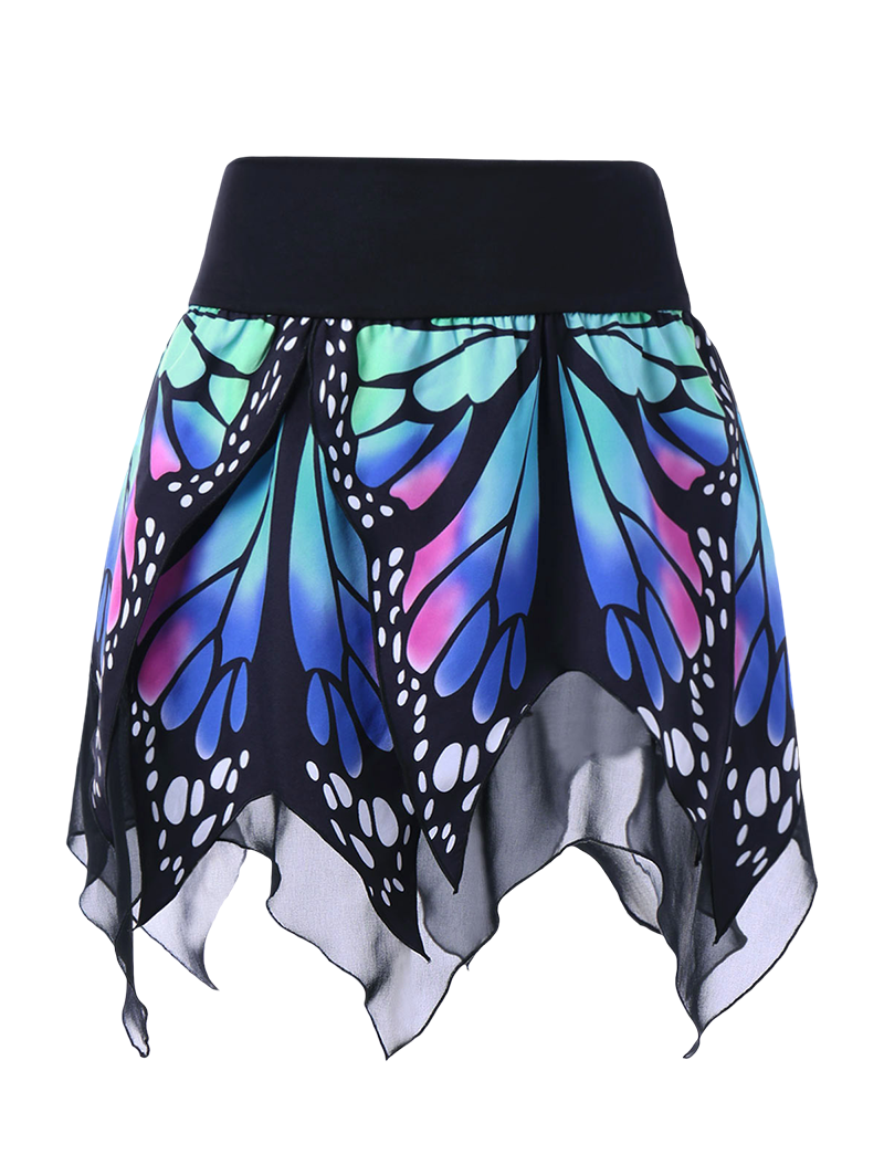 [28% OFF] High Waist Butterfly Print Handkerchief Skirt | Rosegal