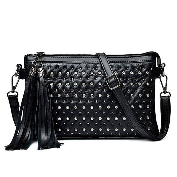 [26% OFF] Rivet Rhinestone Tassel Crossbody Bag | Rosegal