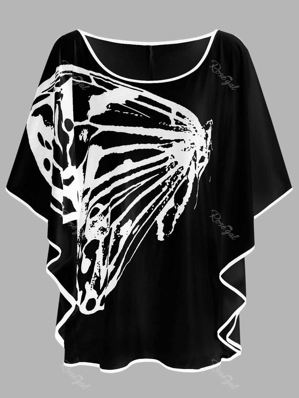 

Plus Size Butterfly Pattern Slit Sleeve T-shirt, Black