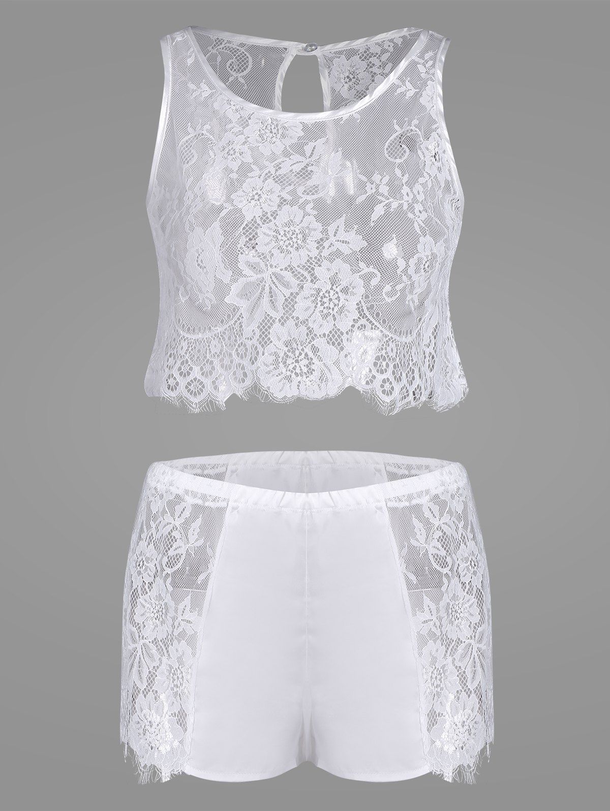 Lace Panel Sheer Pajamas Set [29 OFF] Rosegal