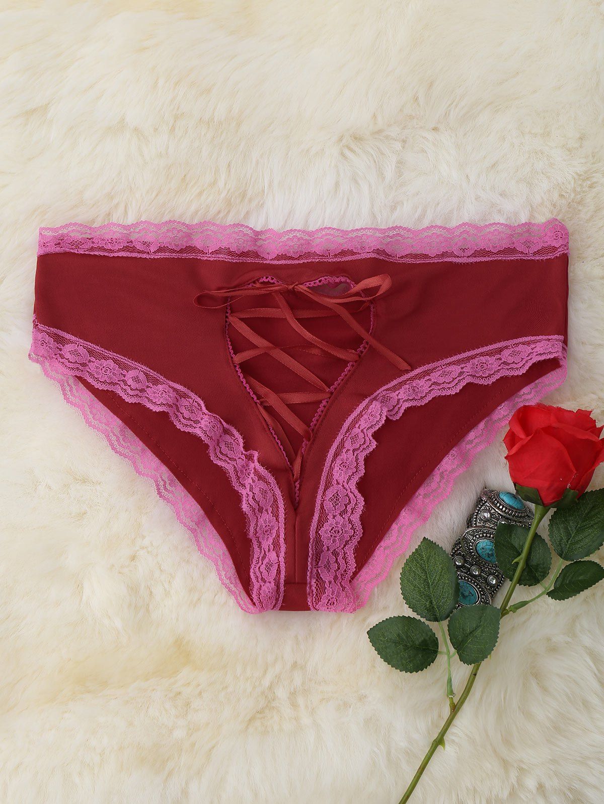 New Lace Trim Lace-Up Bottom Panties  
