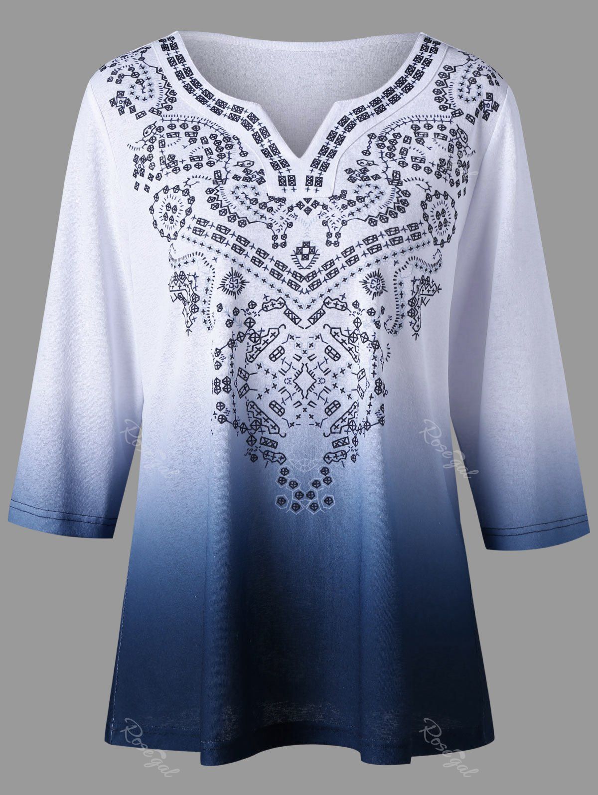 

Plus Size V Neck Ombre Top, Colormix