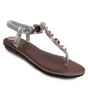 Rhinestones Elastic Flat Heel Sandals