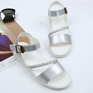 Flat Heel Faux Leather Sandals