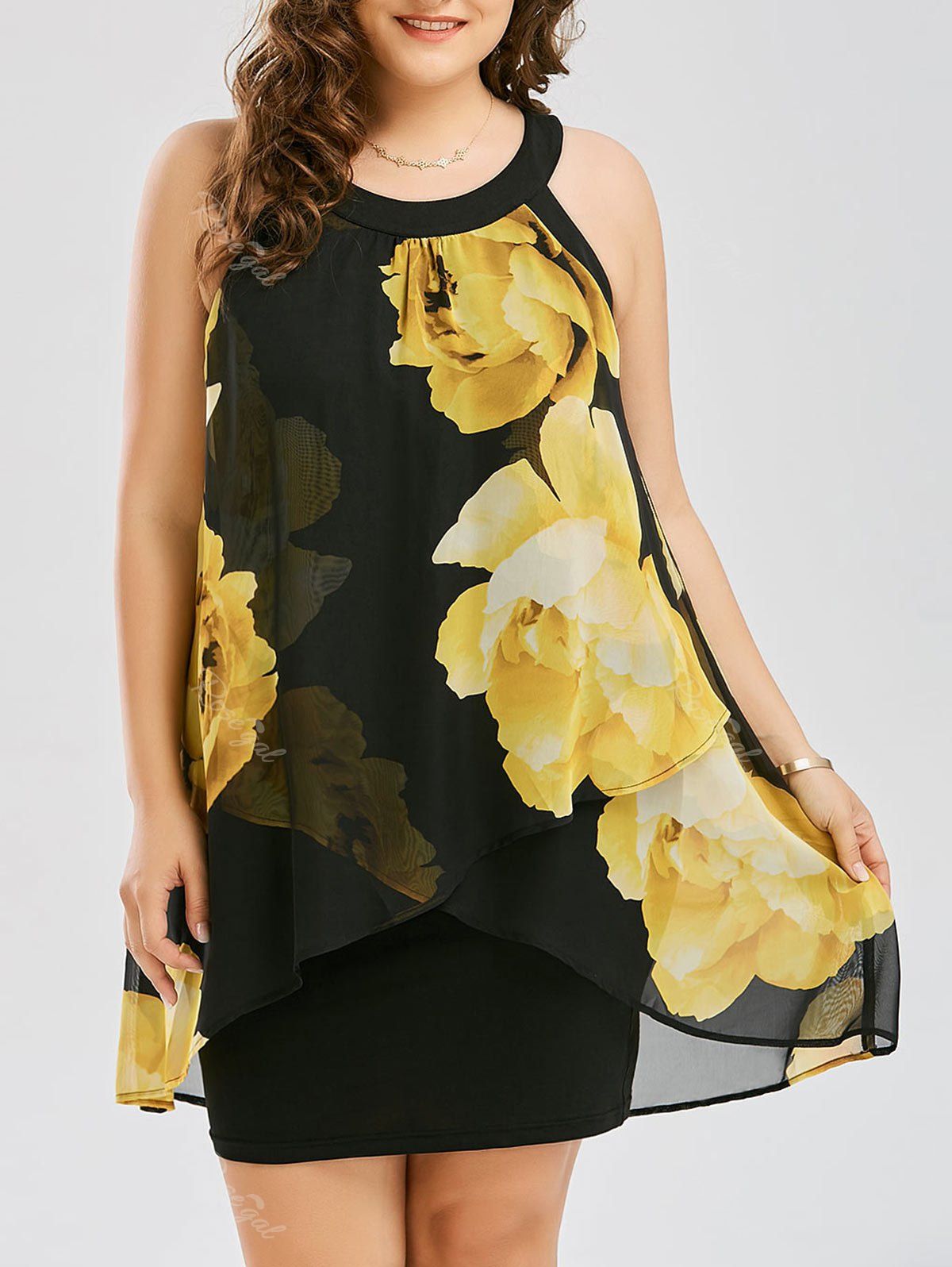 [36 Off] Plus Size Floral Overlay Sheath Dress Rosegal