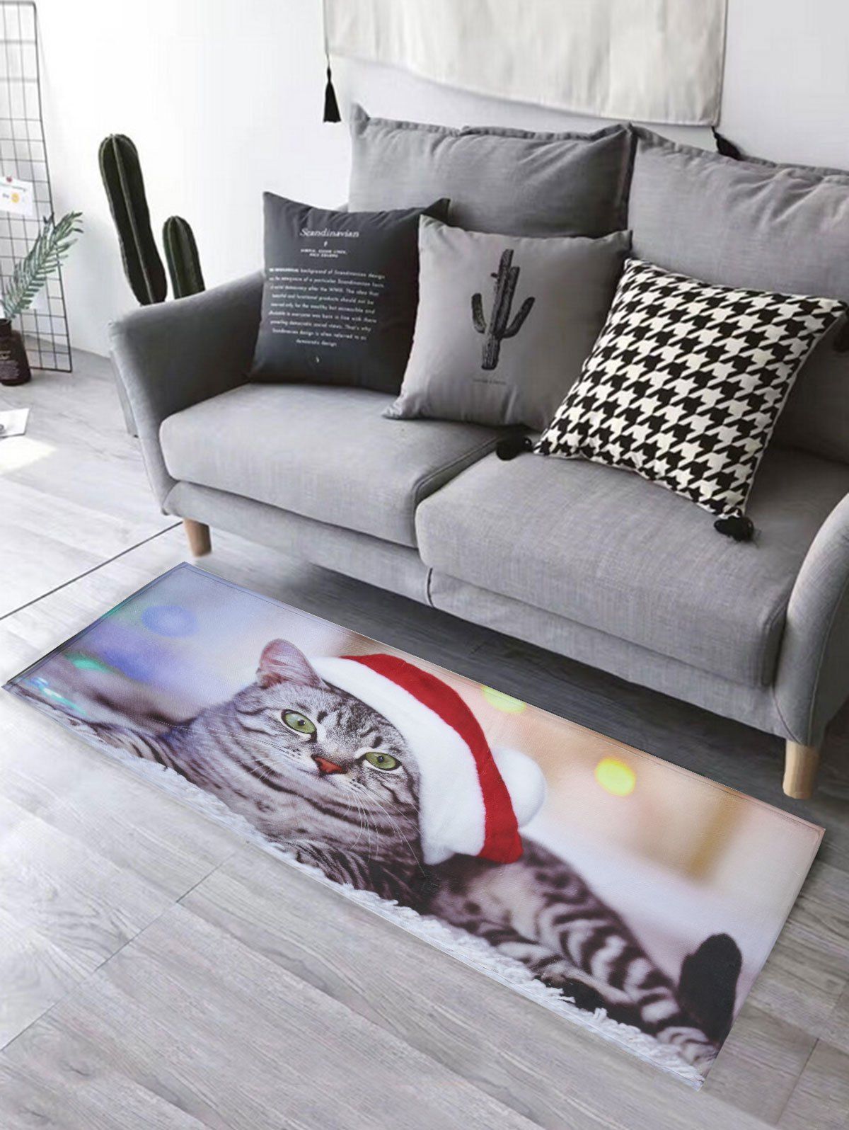

Cat Christmas Hat Print Flannel Skidproof Bathroom Rug, Colormix