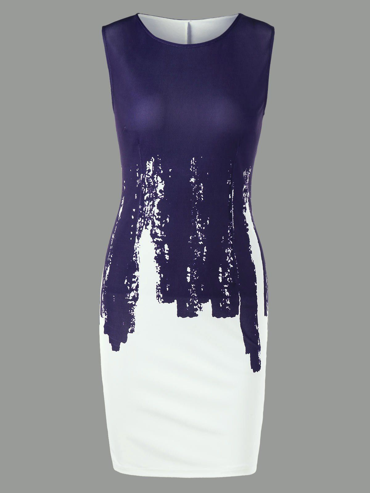 

Sleeveless Two Tone Bodycon Dress, Purplish blue