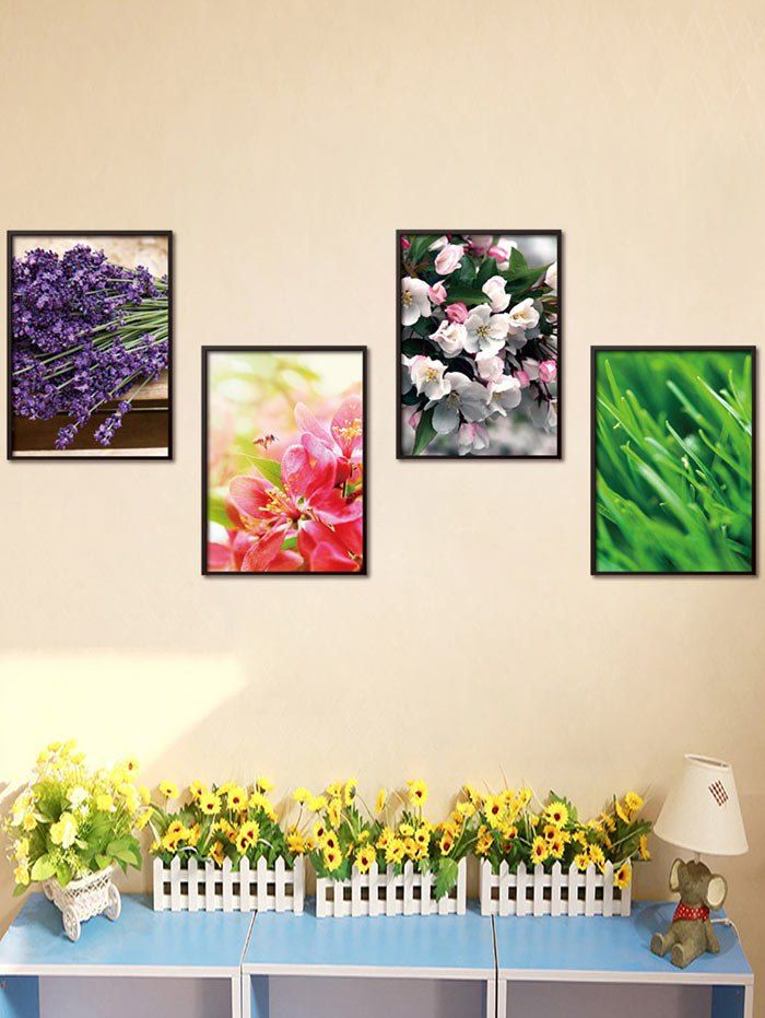 

4Pcs/Set Floral Removable Art Stickers For Wall, Colormix