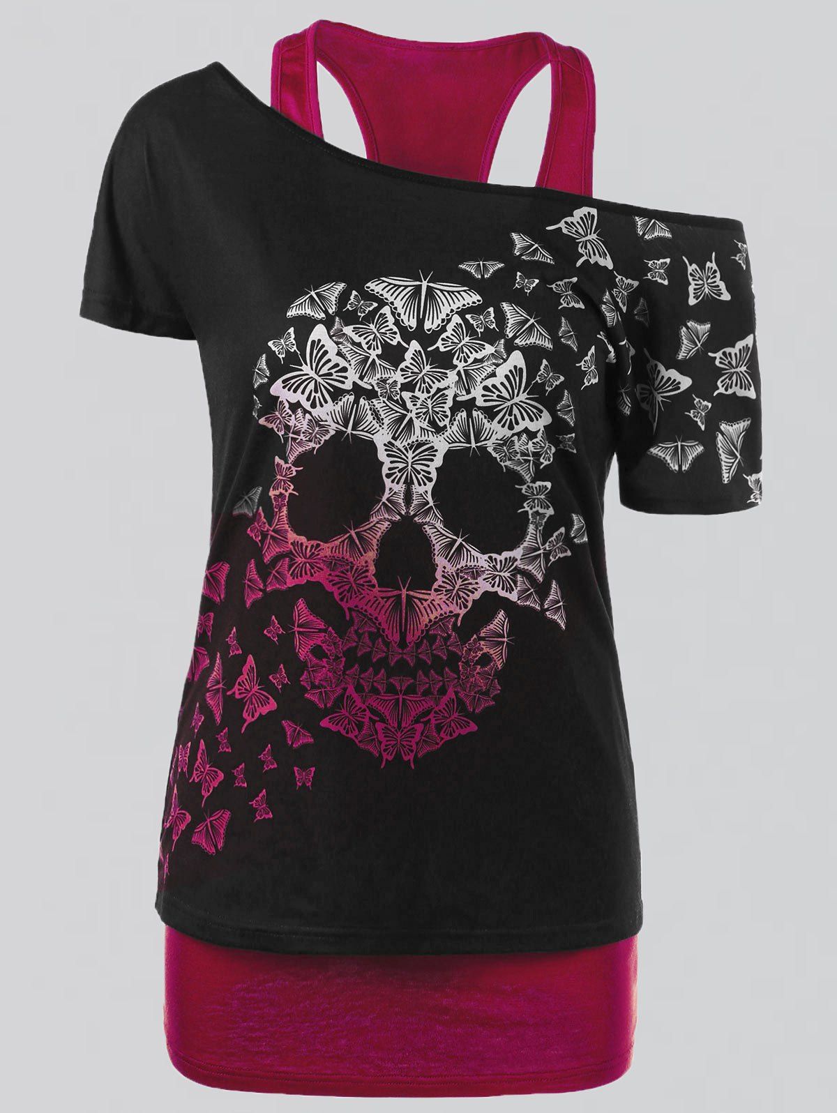 

Plus Size Butterfly Skull T-shirt and Tank Top, Red