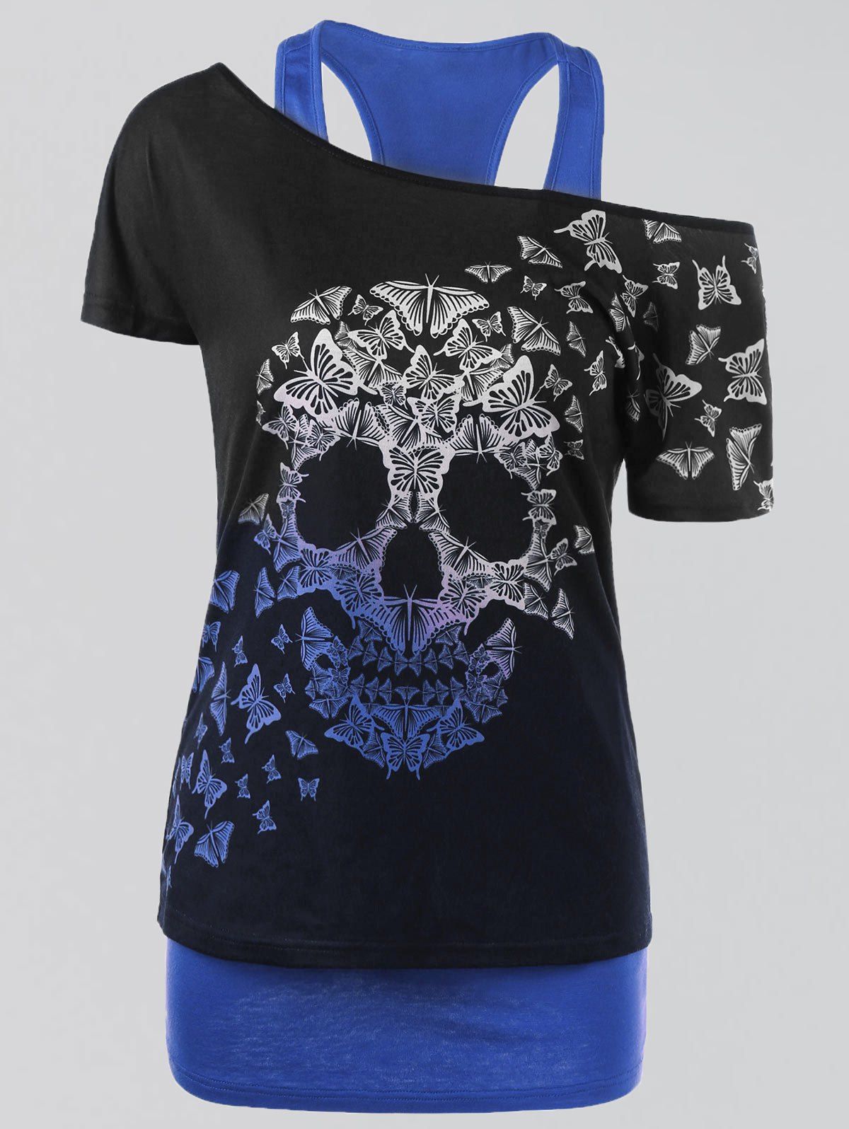 

Plus Size Butterfly Skull T-shirt and Tank Top, Blue