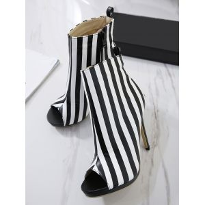 Black Stripe 40 Peep Toe Striped Ankle Boots | RoseGal.com