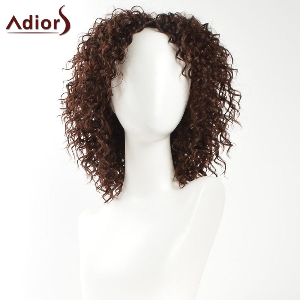 

Adiors Inclined Bang Medium Shaggy Afro Curly Synthetic Wig, Brown